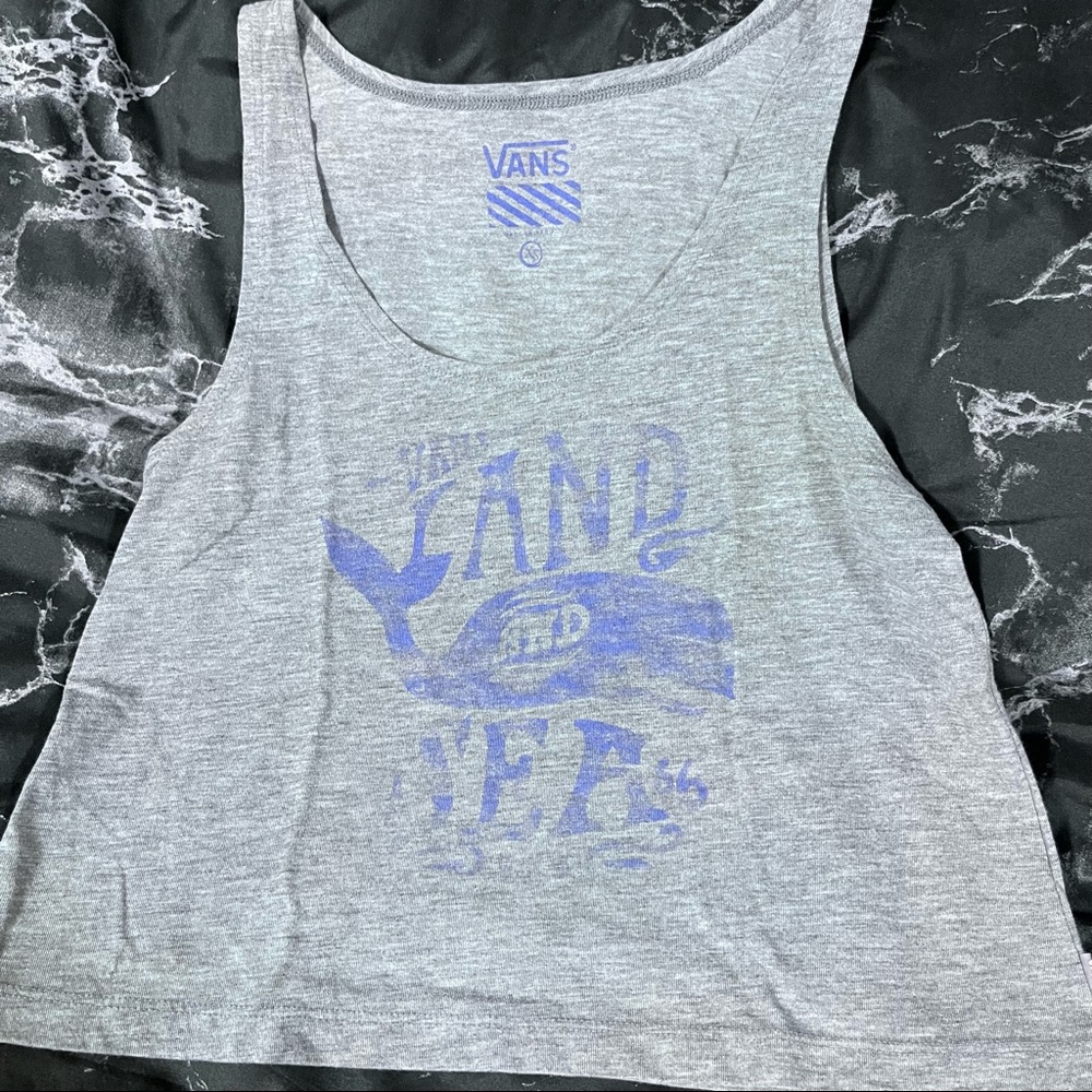 Vans gray and purple whale land and sea crop tank top